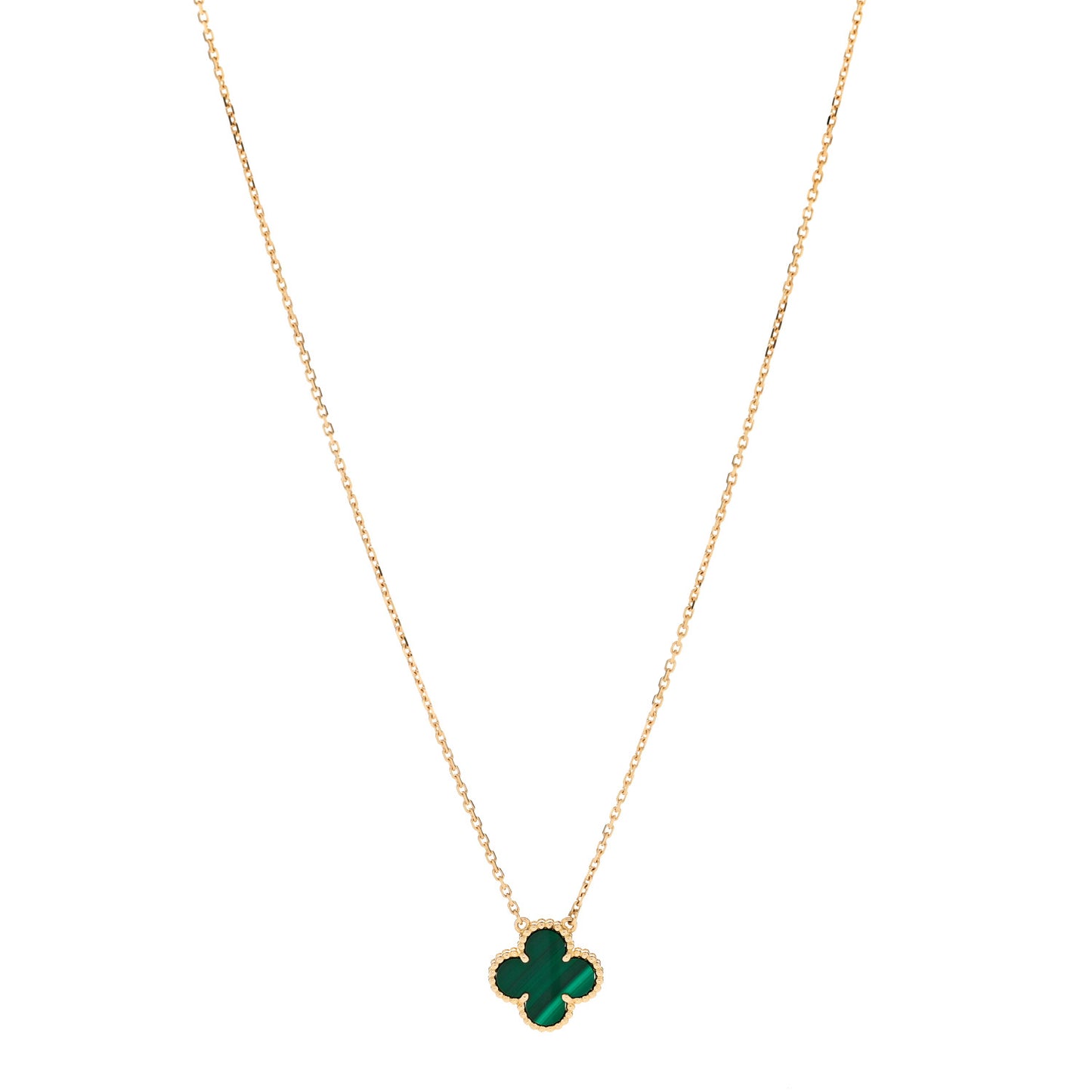 18K Yellow Gold Malachite Vintage Alhambra Pendant Necklace