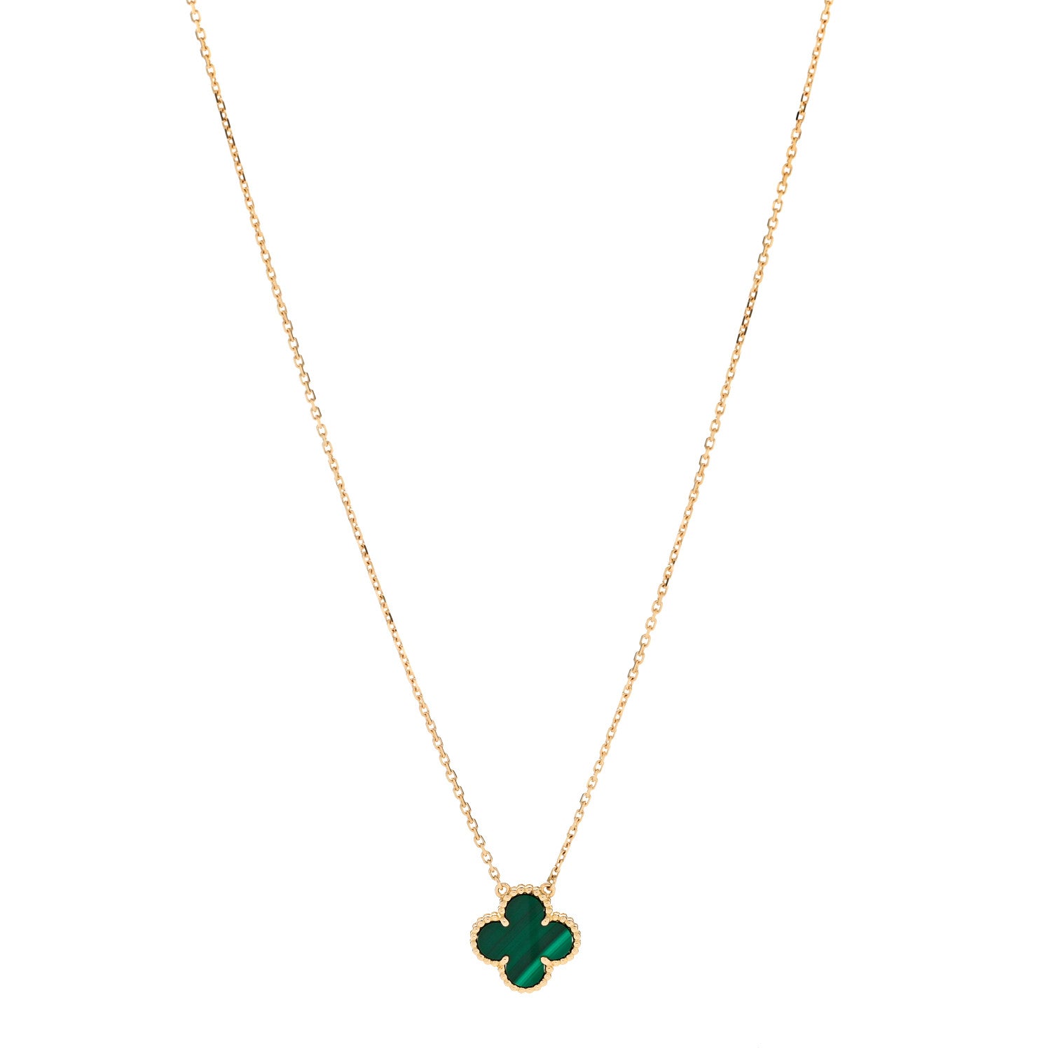 Van Cleef & Arpels 18K Yellow Gold Malachite Vintage Alhambra Pendant Necklace 1 of 9