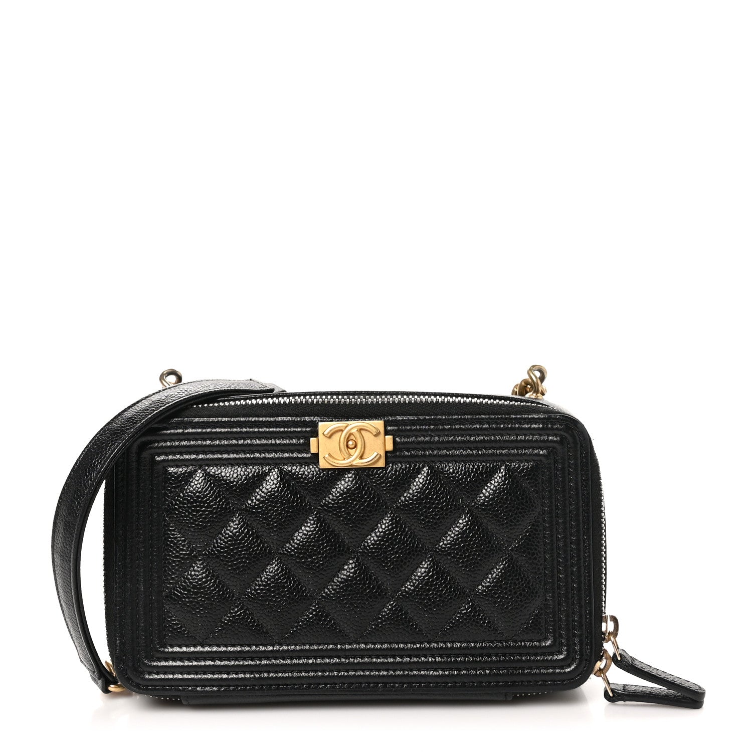 Chanel Caviar Quilted Boy Zip Phone Holder With Chain Black 1 of 11