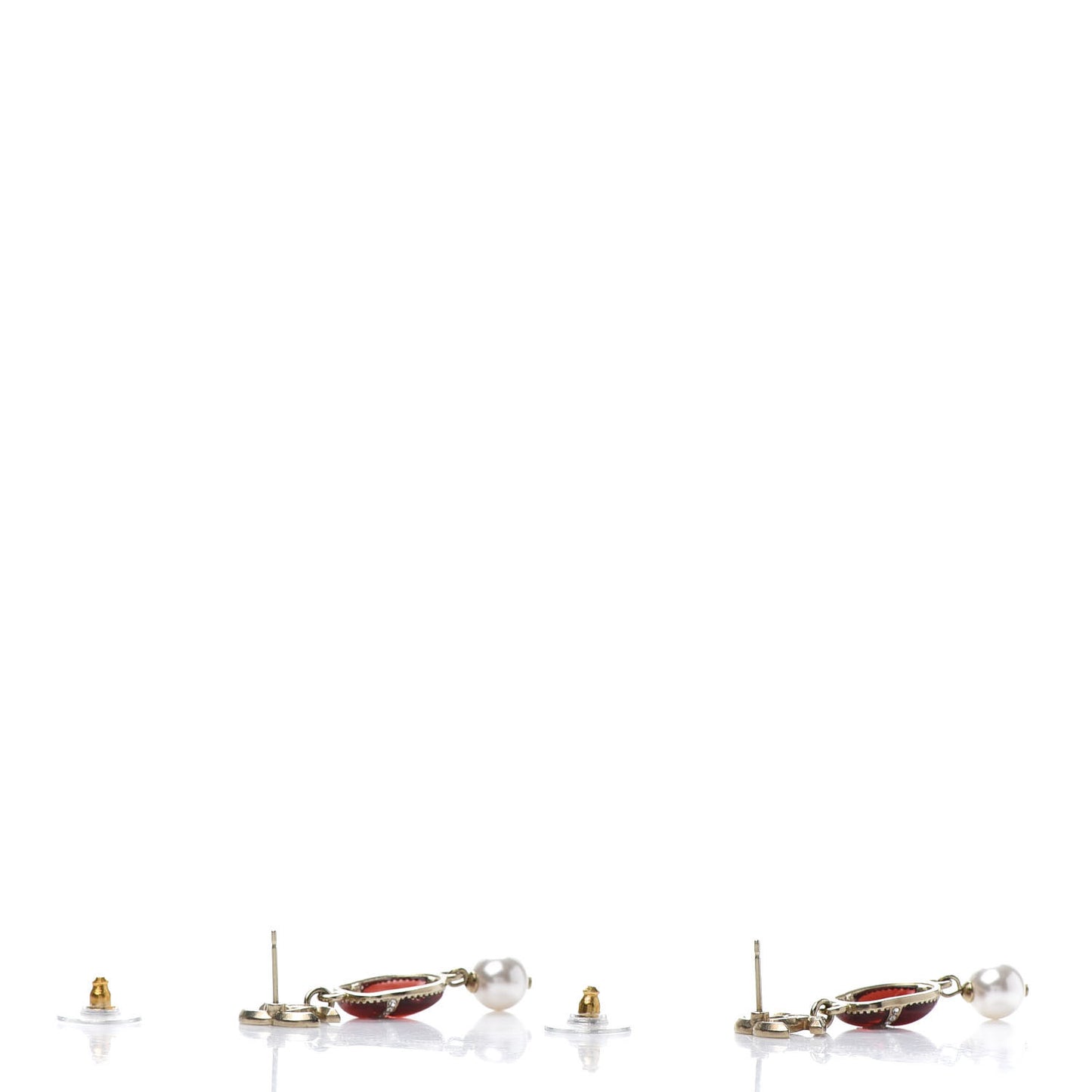 Crystal Pearl CC Drop Earrings Gold Red