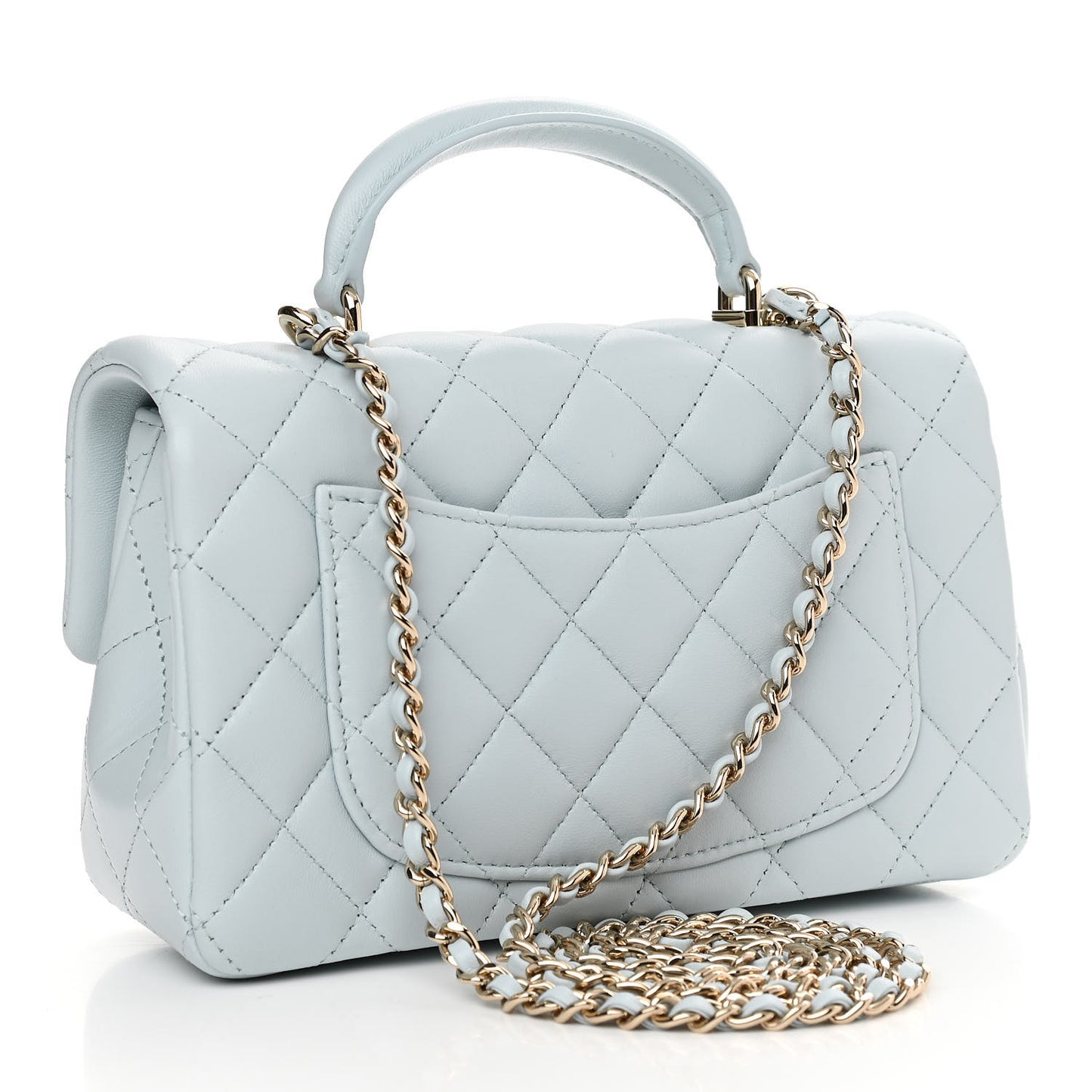 Lambskin Quilted Mini Top Handle Rectangular Flap Light Blue