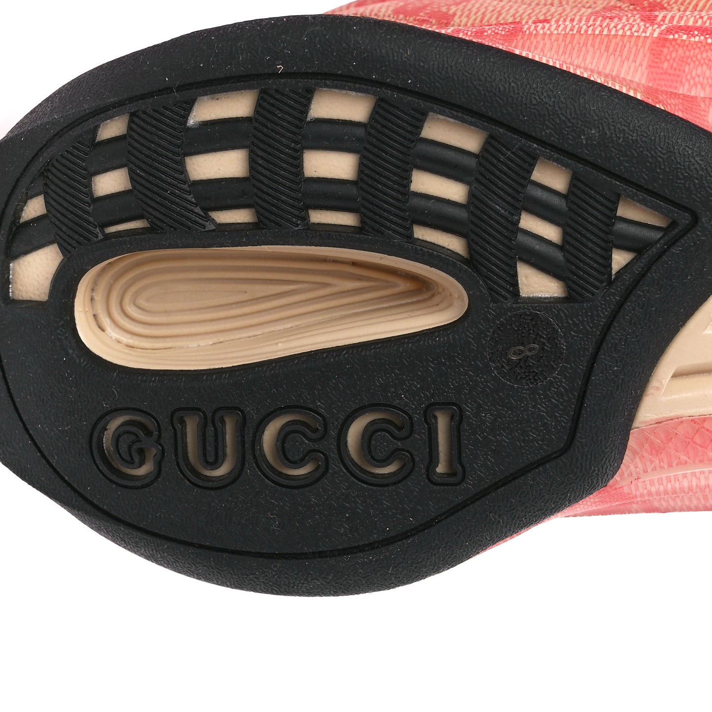 Ultralight Plume Calfskin Monogram Printed Mens Gucci Run Sneakers 8 Beige Hibiscus Red