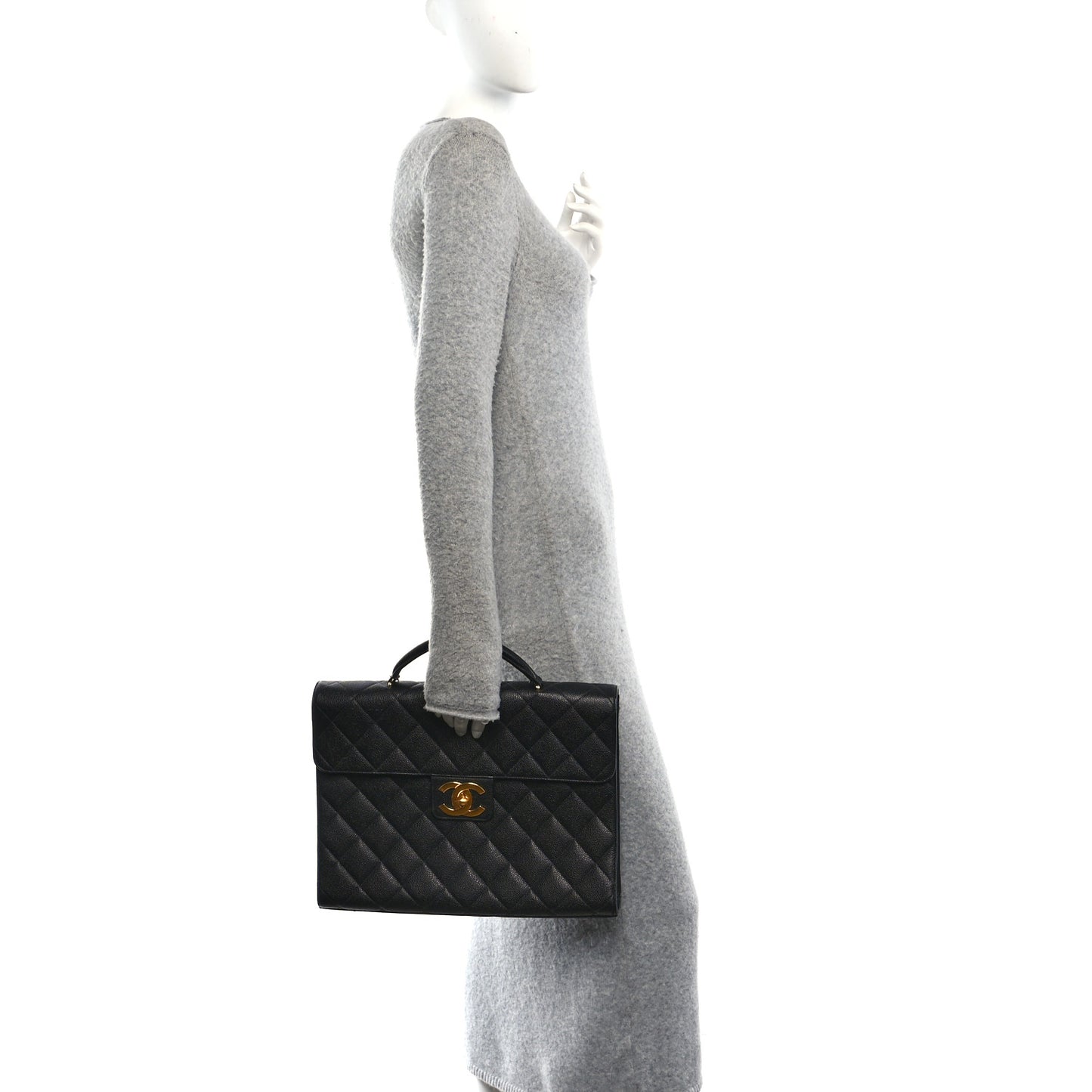 Caviar Quilted Briefcase Laptop Bag Black