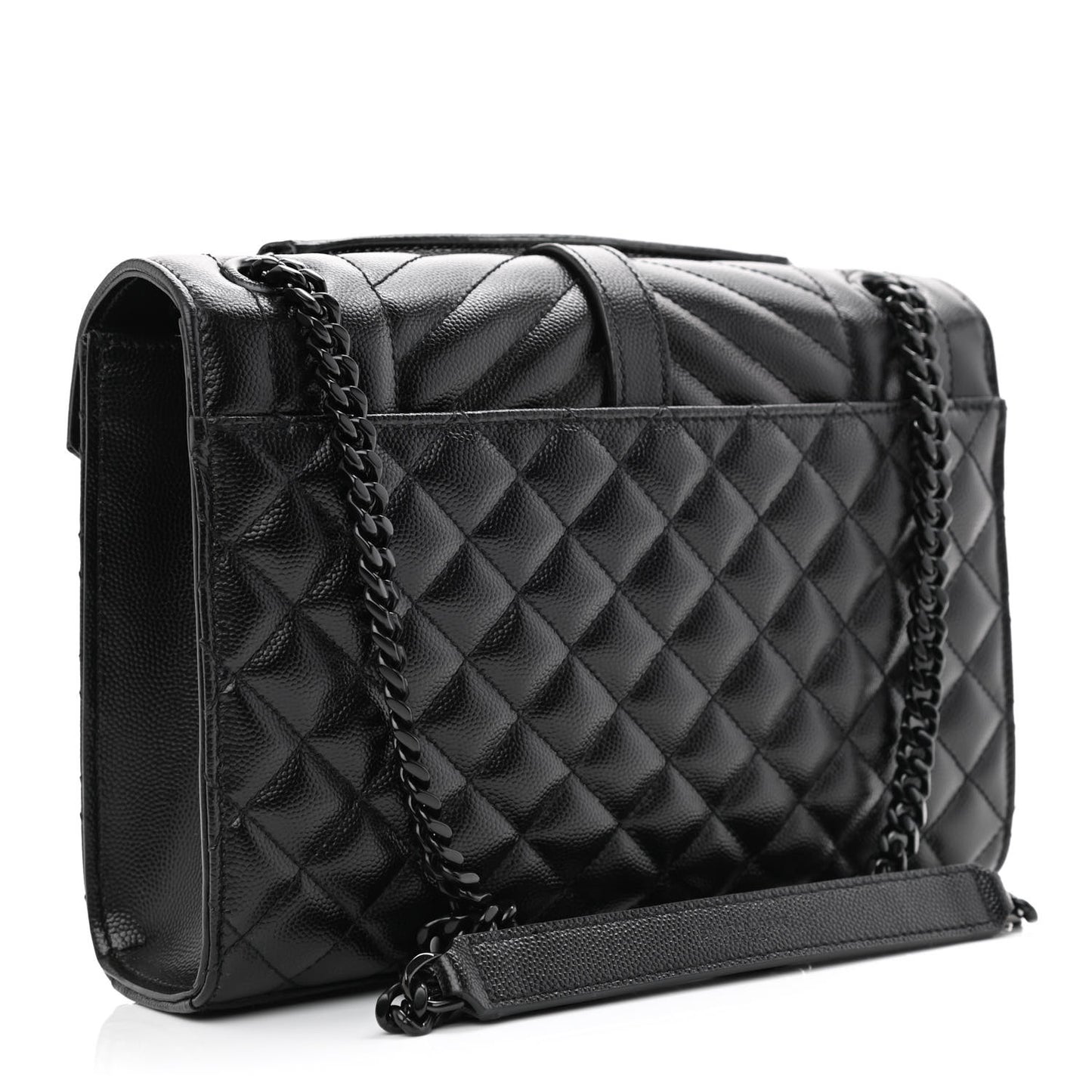 Grain De Poudre Textured Mixed Matelasse Triquilt Medium Monogram Monochrome Satchel Black