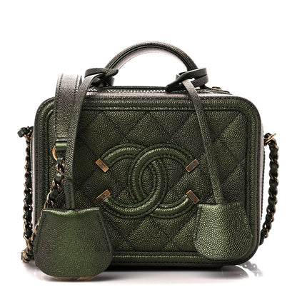 Chanel Iridescent Caviar Quilted Small CC Filigree Vanity Case Green 1 of 11