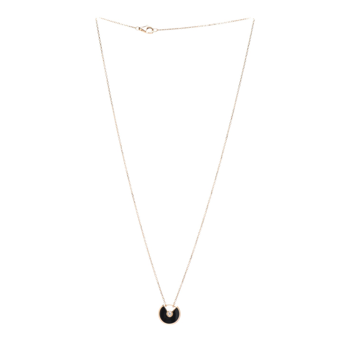 18K Pink Gold Diamond Black Onyx XS Amulette de Cartier Pendant Necklace