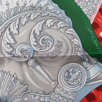 Hermes Silk Plumets du Roy Scarf 90 White Rouge Vert 3 of 5