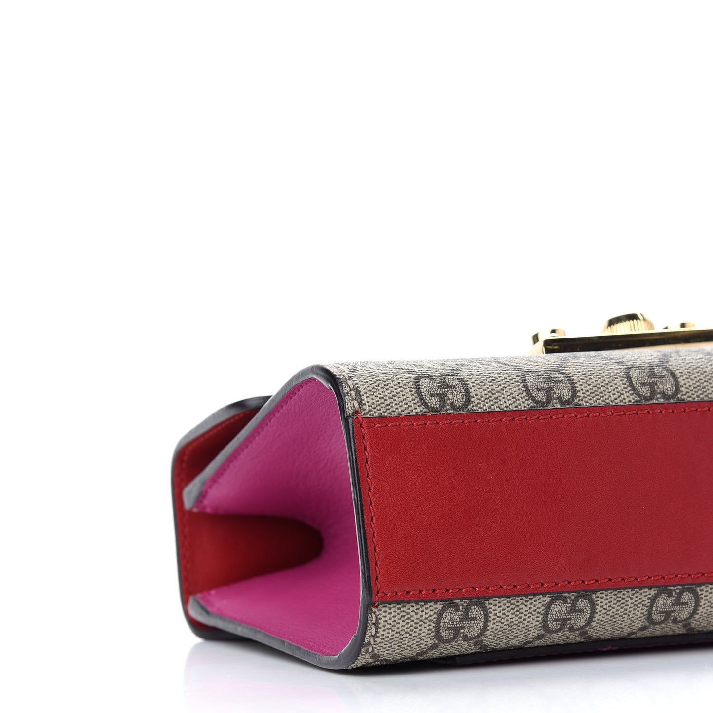 GG Supreme Monogram Calfskin Small Padlock Shoulder Bag Beige Hibiscus Red New Rosette