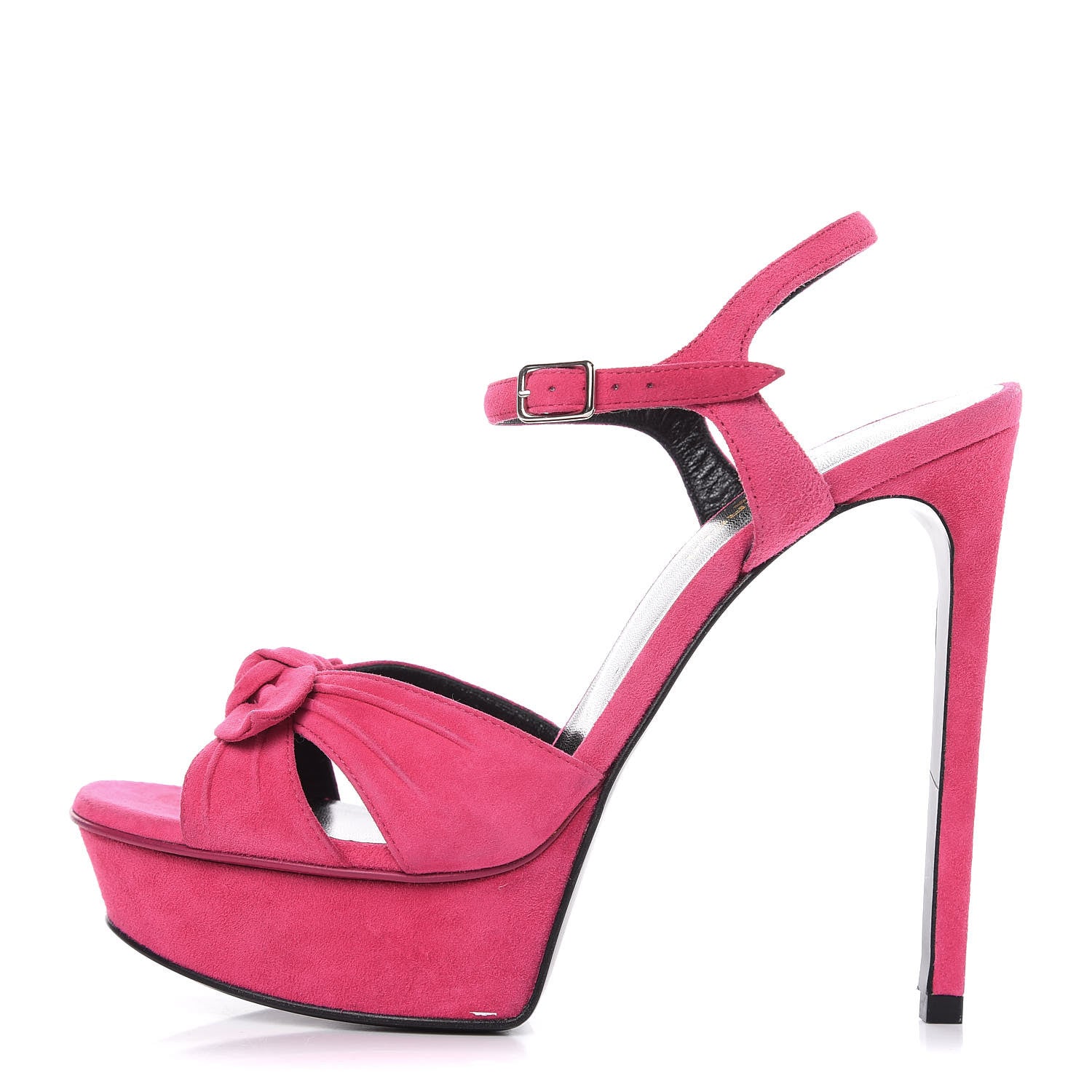 Saint Laurent Suede Bow Bianca 105 Platform Sandals Heels 37.5 Bubblegum 1 of 12