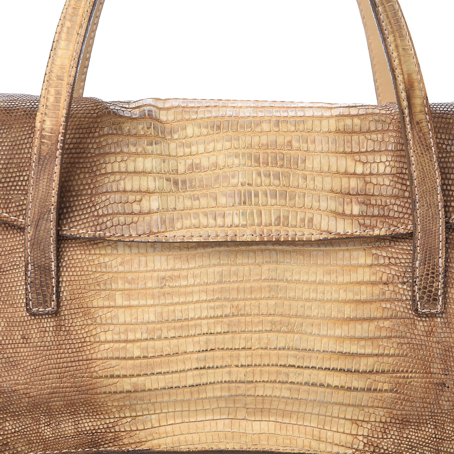 Lizard Calfskin Embossed Top Handle Flap