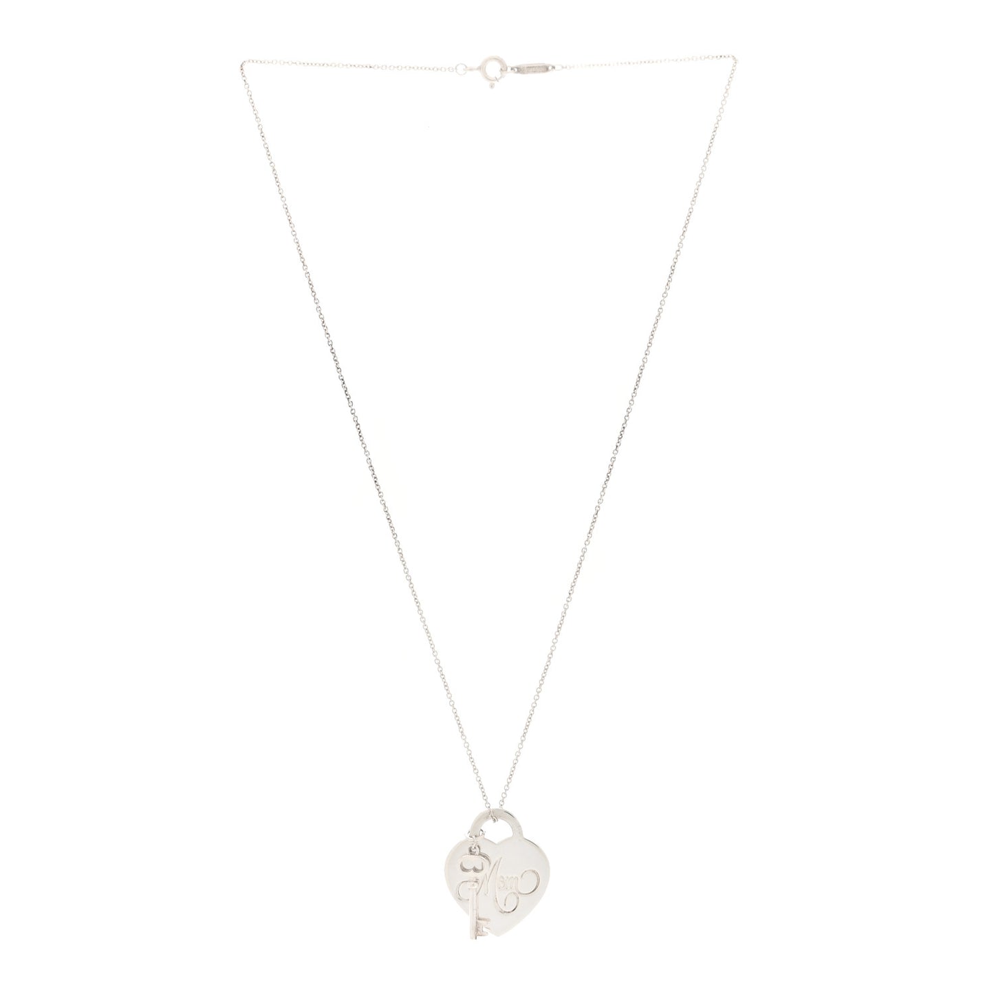 Sterling Silver Mom Heart Tag Key Pendant Necklace