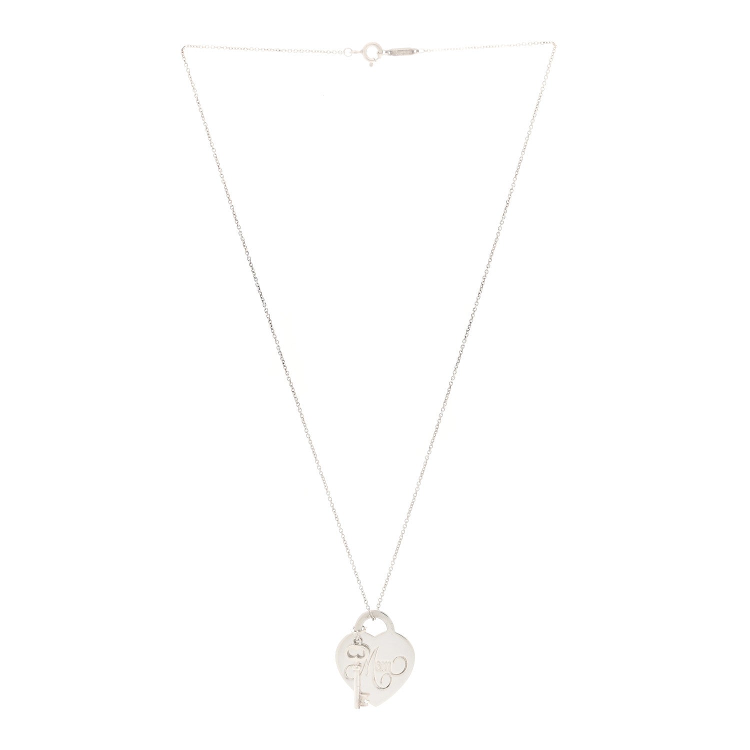 Tiffany Sterling Silver Mom Heart Tag Key Pendant Necklace 3 of 7
