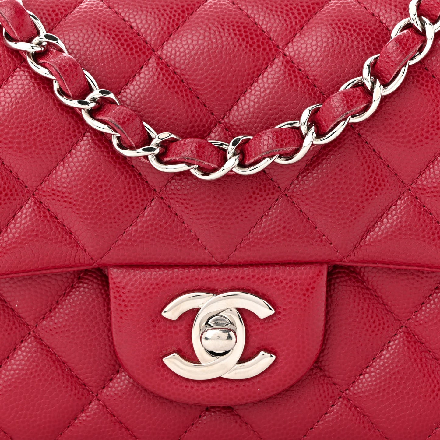 Caviar Quilted Mini Rectangular Flap Red