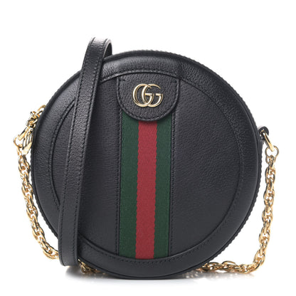 Gucci Grained Calfskin Web Mini Ophidia Round Shoulder Bag Black 1 of 4