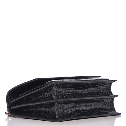 Saint Laurent Calfskin Crocodile Embossed Medium Monogram Sunset Dark Green 4 of 10
