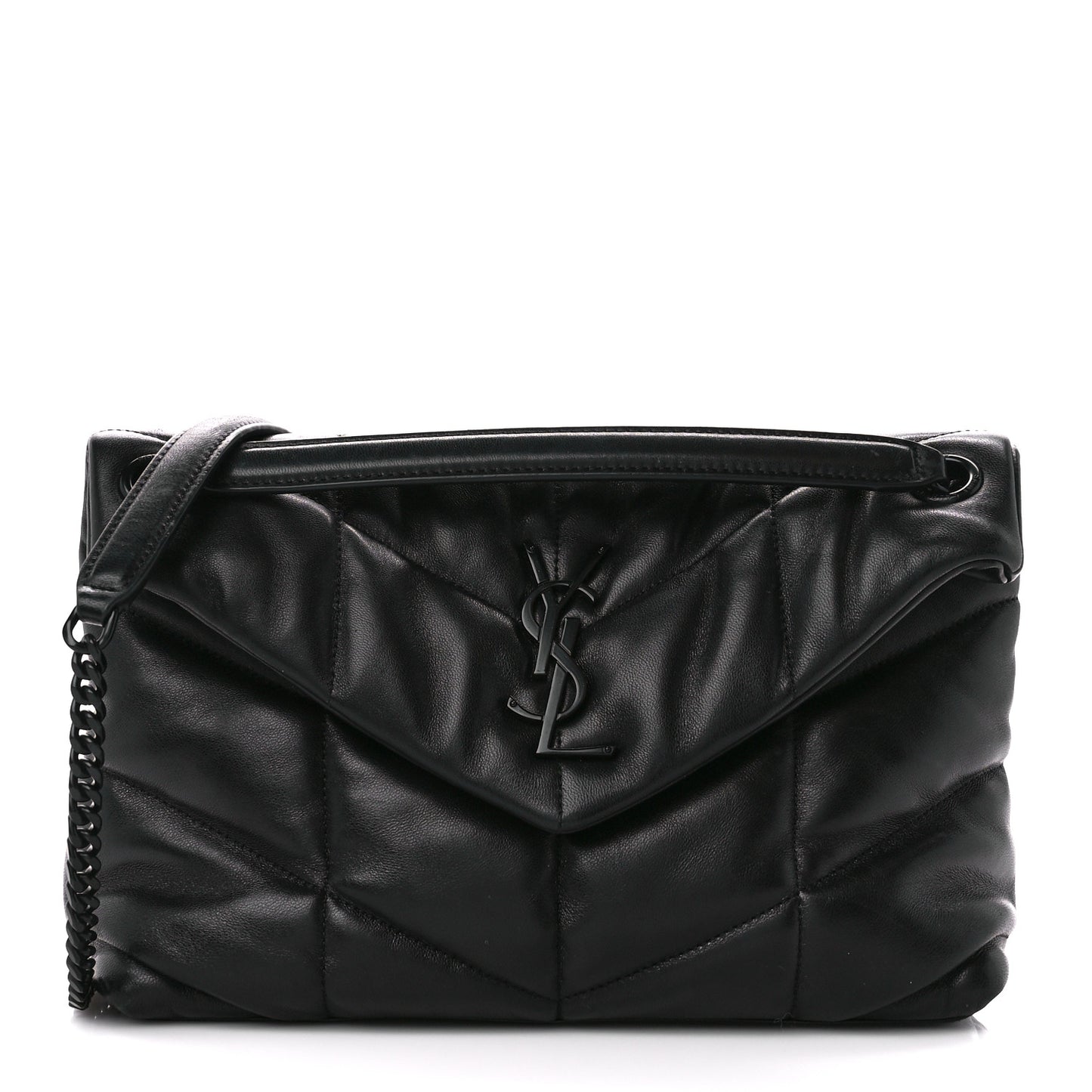 Lambskin Quilted Monogram Monochrome Small Loulou Puffer Chain Satchel Black