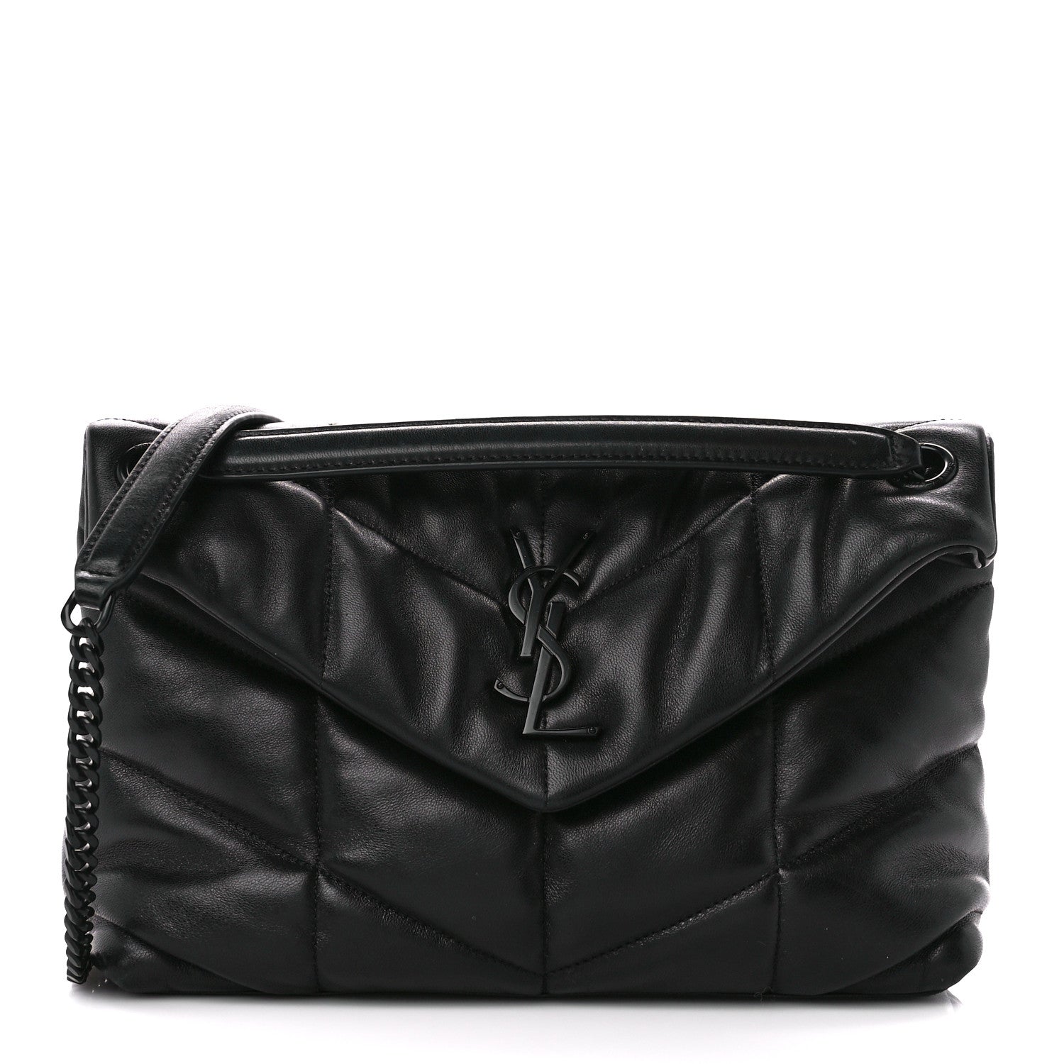 Saint Laurent Lambskin Quilted Monogram Monochrome Small Loulou Puffer Chain Satchel Black 1 of 11