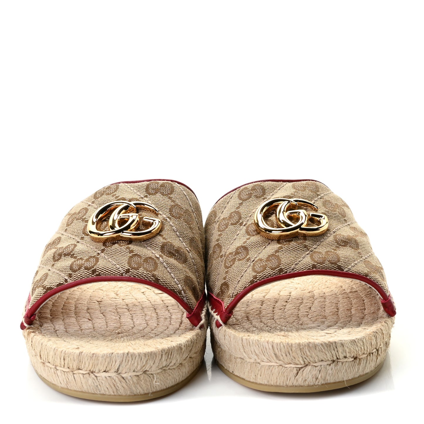 Monogram Matelasse GG Marmont Espadrille 20mm Slide Sandals 40 Beige Ebony New Cherry Red