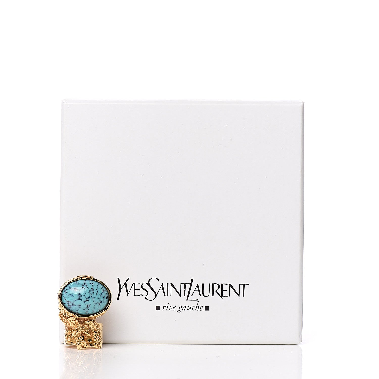 Saint Laurent Glass Cabochon Arty Ovale Ring 7 Gold Turquoise 4 of 4