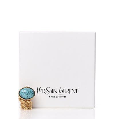 Saint Laurent Glass Cabochon Arty Ovale Ring 7 Gold Turquoise 4 of 4