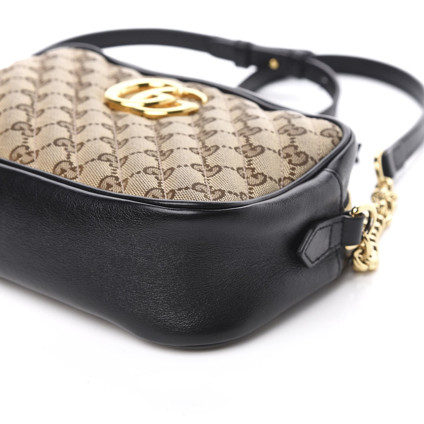 Monogram Matelasse Diagonal Small GG Marmont Chain Shoulder Bag Beige Black