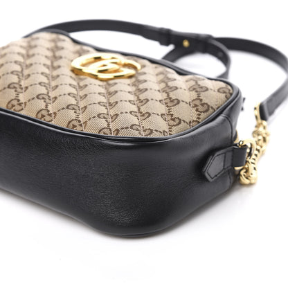 Gucci Monogram Matelasse Diagonal Small GG Marmont Chain Shoulder Bag Beige Black 11 of 13