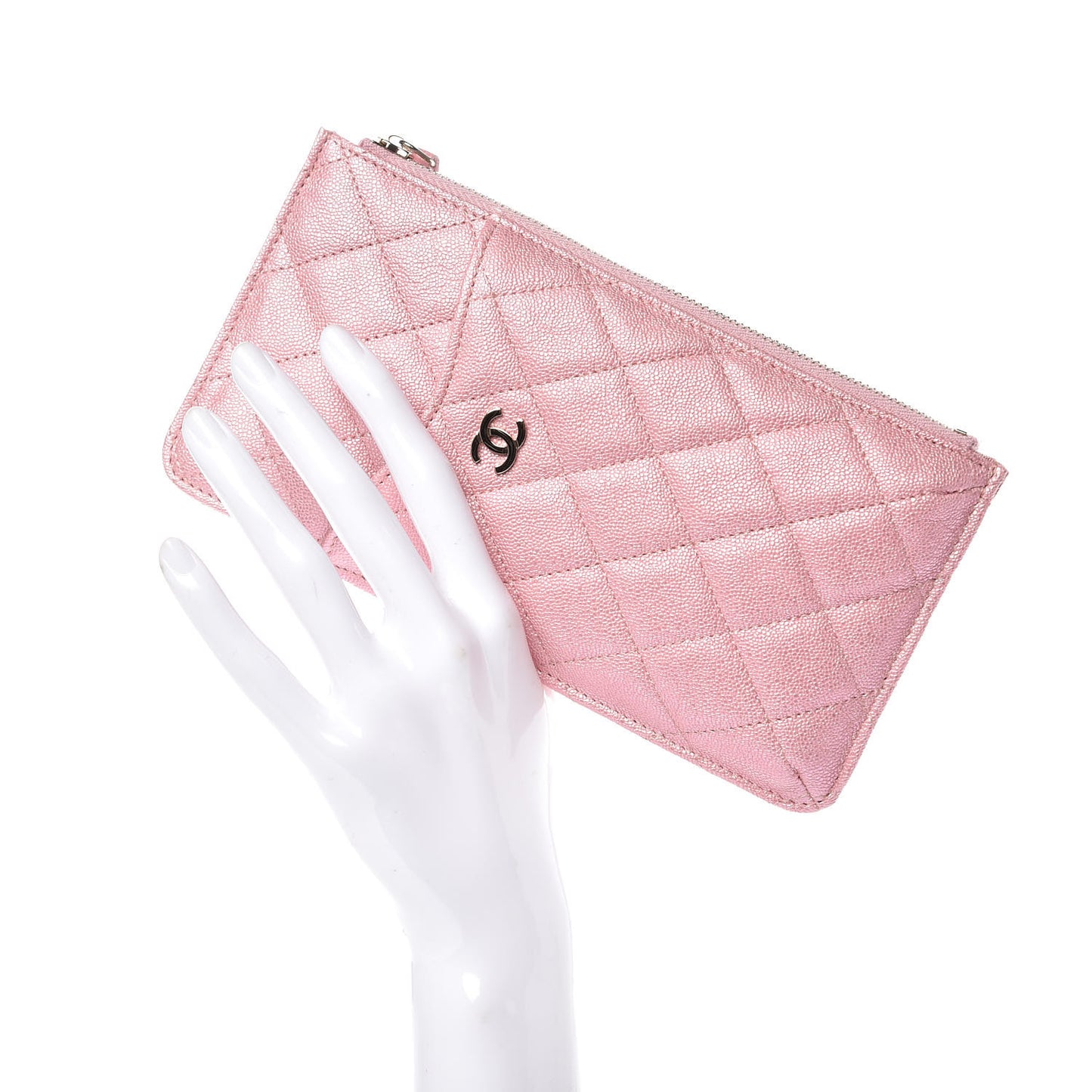 Iridescent Caviar Quilted Classic iPhone Pouch Rose Pink
