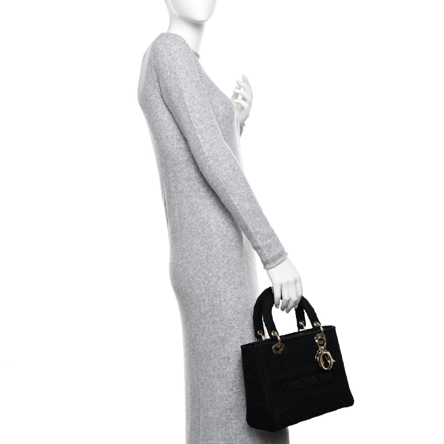 Christian Dior Canvas Embroidered Cannage Medium Lady D-Lite Black 2 of 10