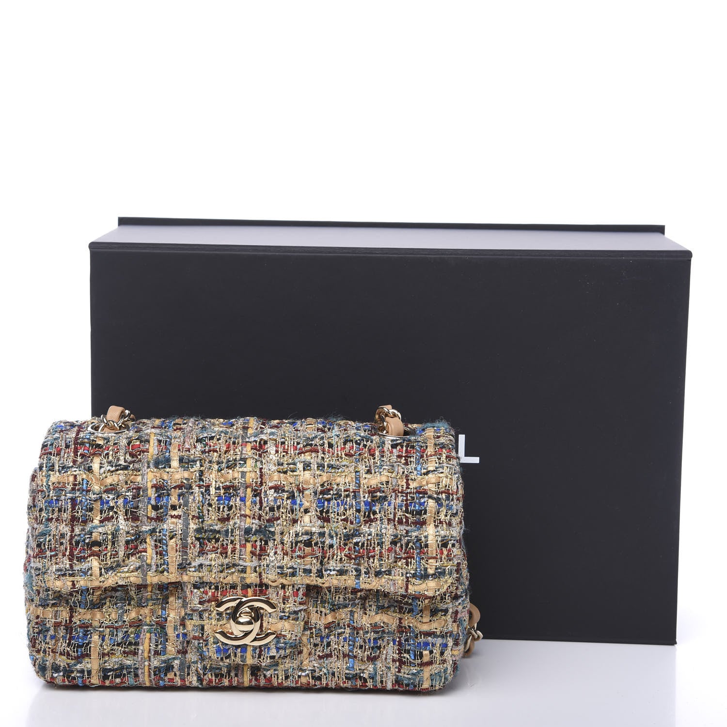 Chanel Tweed Quilted Mini Rectangular Flap Gold Blue 10 of 10