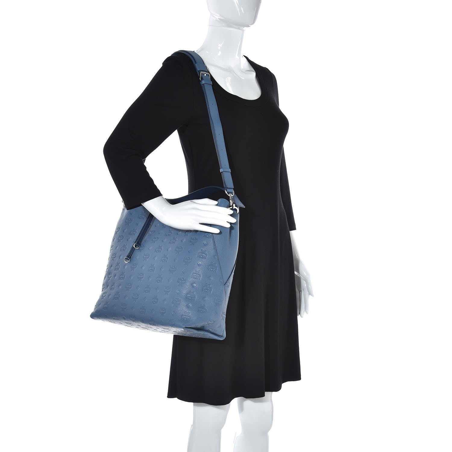 MCM Calfskin Ottomar Monogram Large Klara Hobo Luft Blue 3 of 9