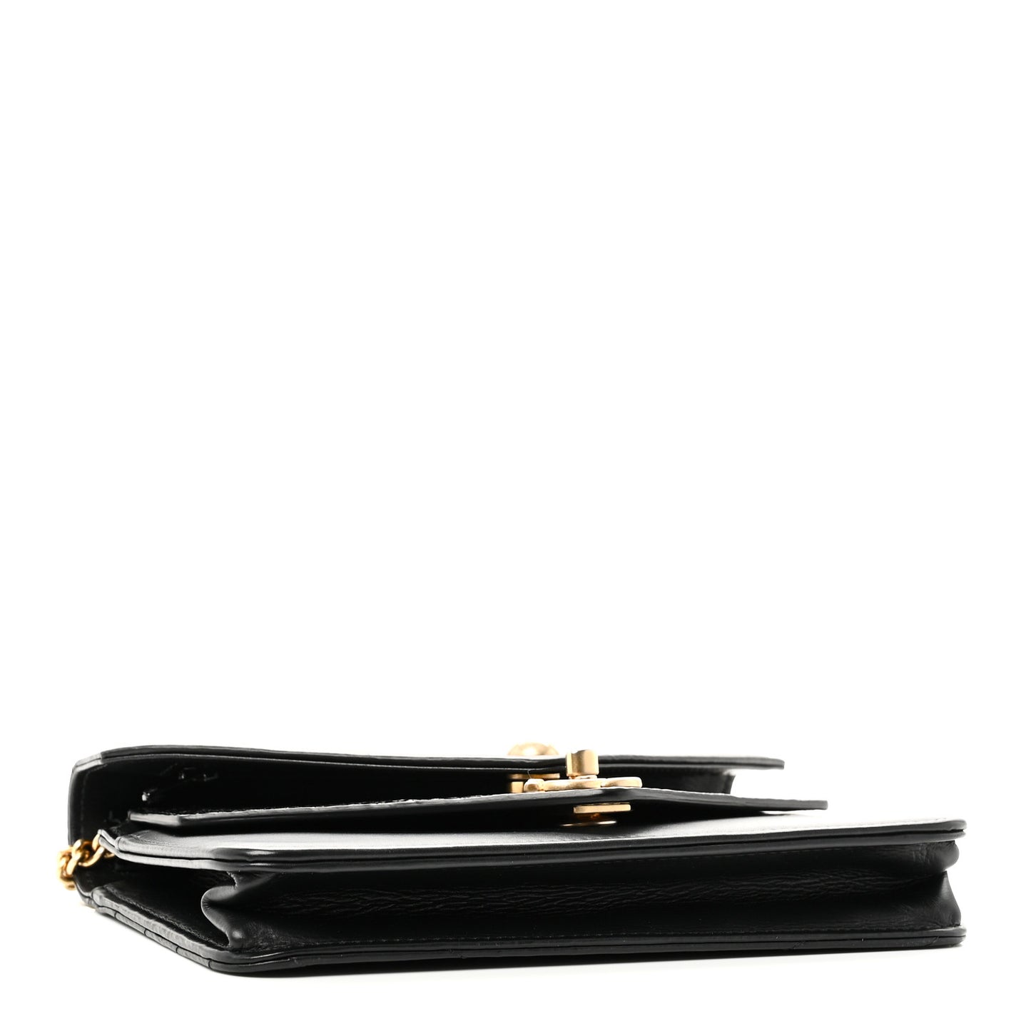 Calfskin Elaphe Double Chevron Mini Wallet On Chain WOC Black