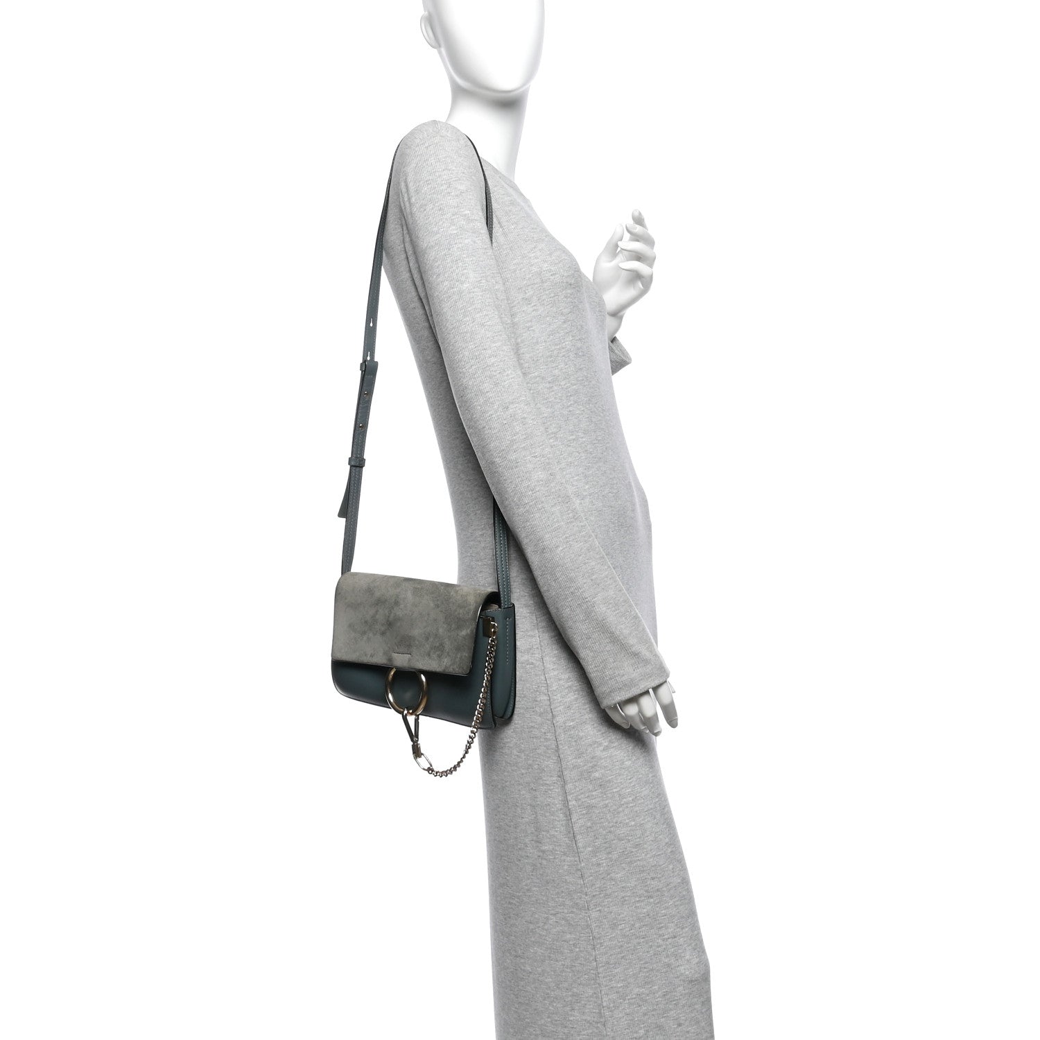 Chloe Suede Calfskin Small Faye Shoulder Bag Cloudy Blue 2 of 9