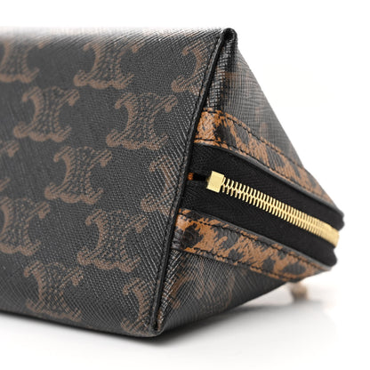 Celine Triomphe Canvas Calfskin Leopard Print Mini Clutch on Chain Black Tan 11 of 13