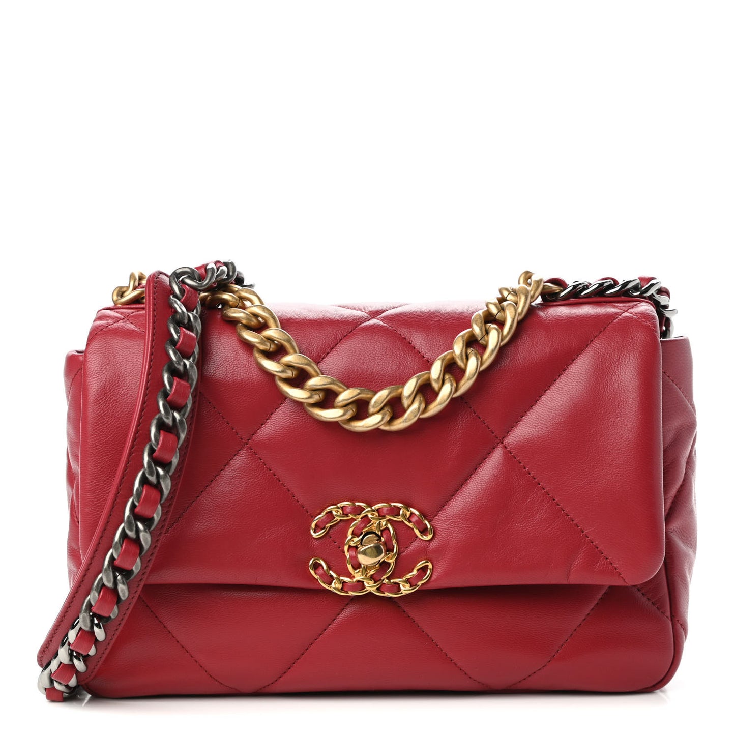Lambskin Quilted Medium Chanel 19 Flap Red