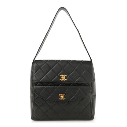 Chanel Lambskin Quilted Double Pocket Shoulder Bag Black 1 of 14