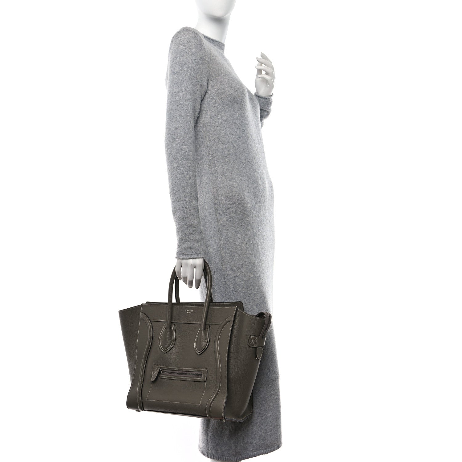 Celine Drummed Calfskin Mini Luggage Souris 2 of 12