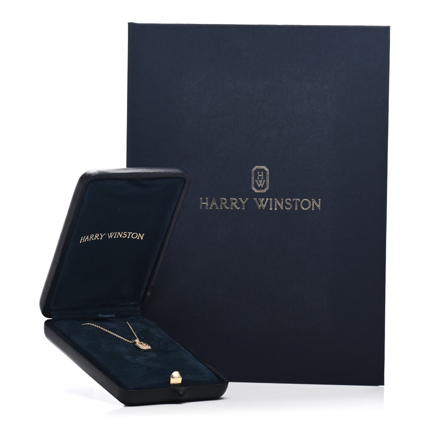 Harry Winston 18K Yellow Gold Diamond HW Logo Pendant Necklace 4 of 4