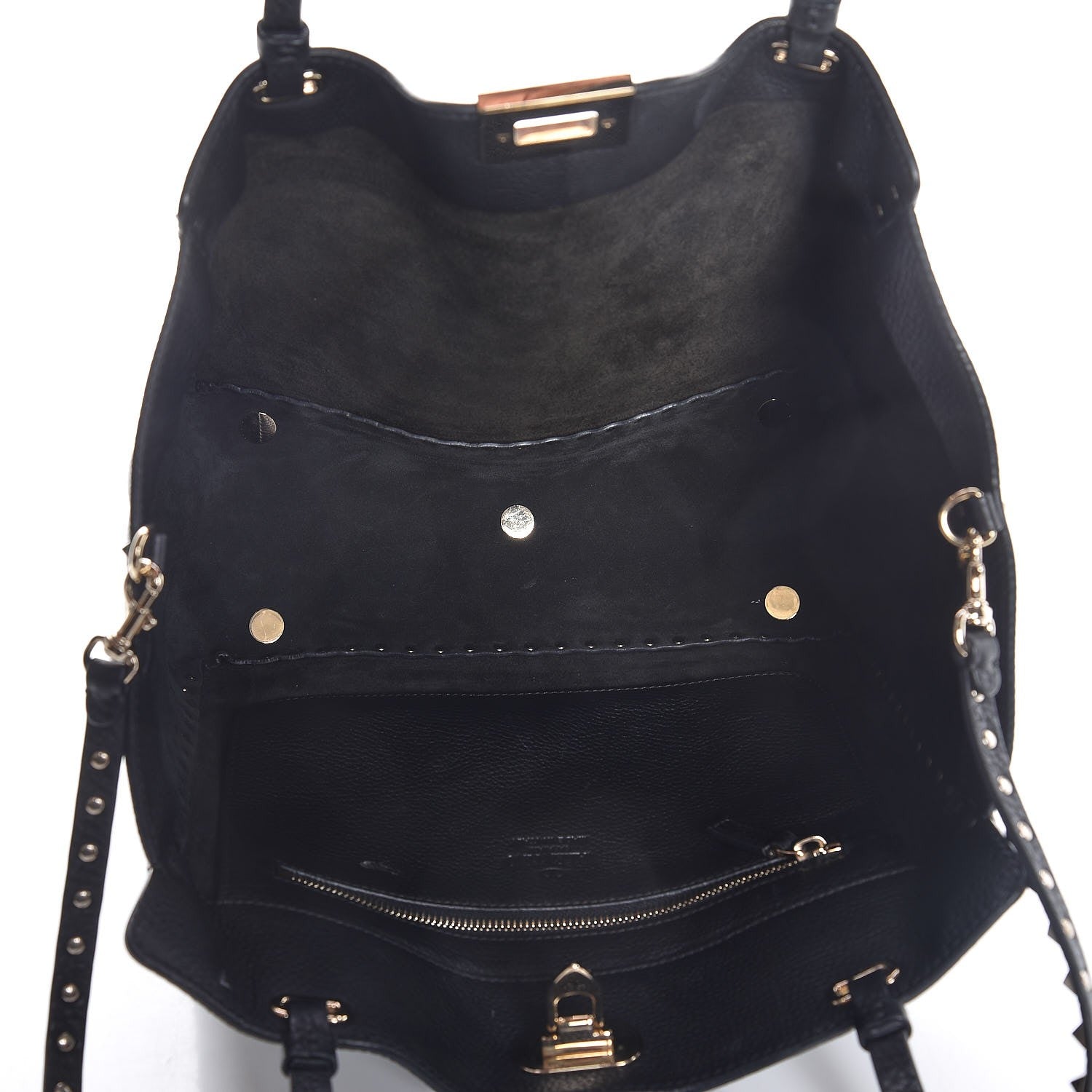 Valentino Garavani Alce Printed Calfskin Medium Rockstud Tote Black 6 of 9