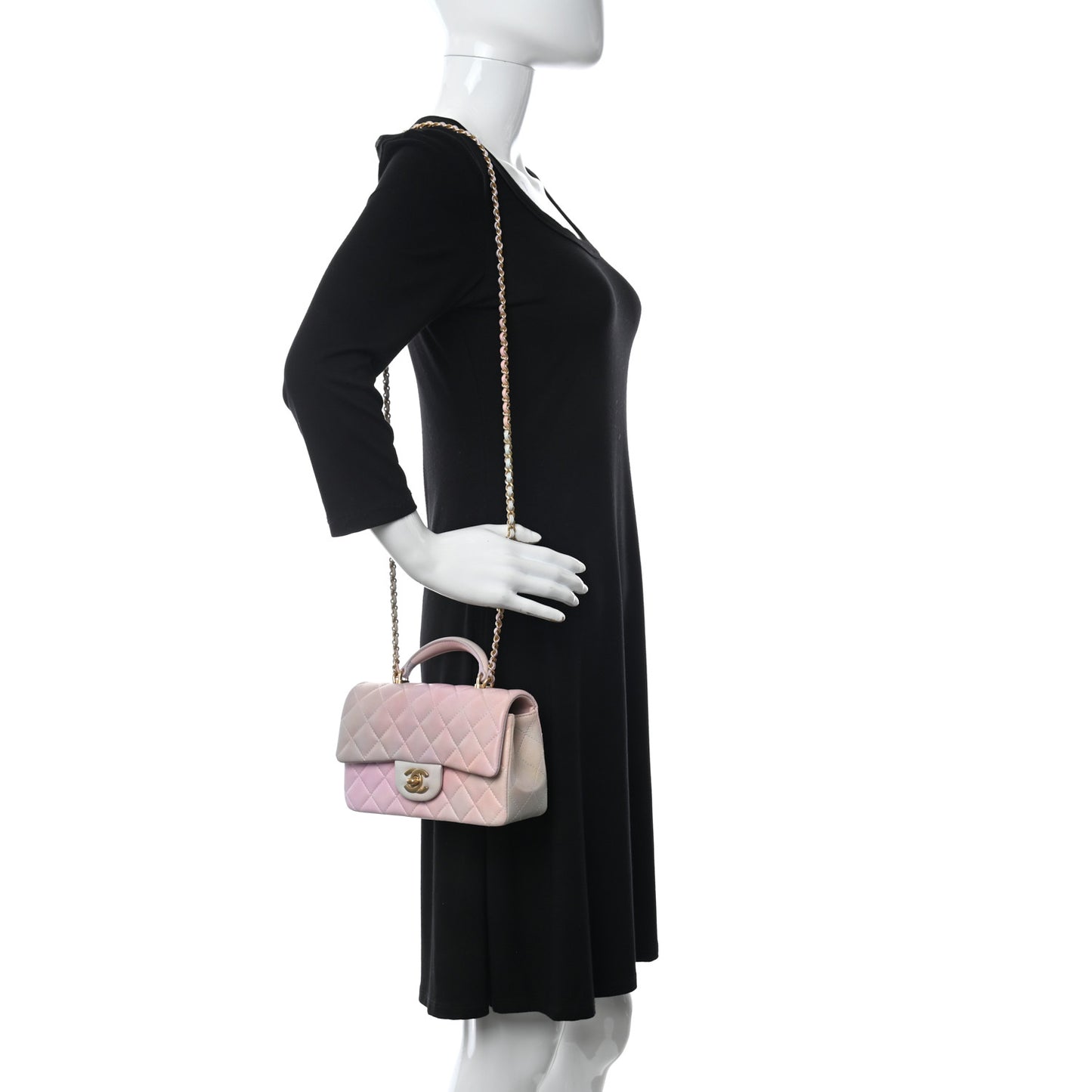 Lambskin Quilted Ombre Mini Top Handle Rectangular Flap Pink Multicolor