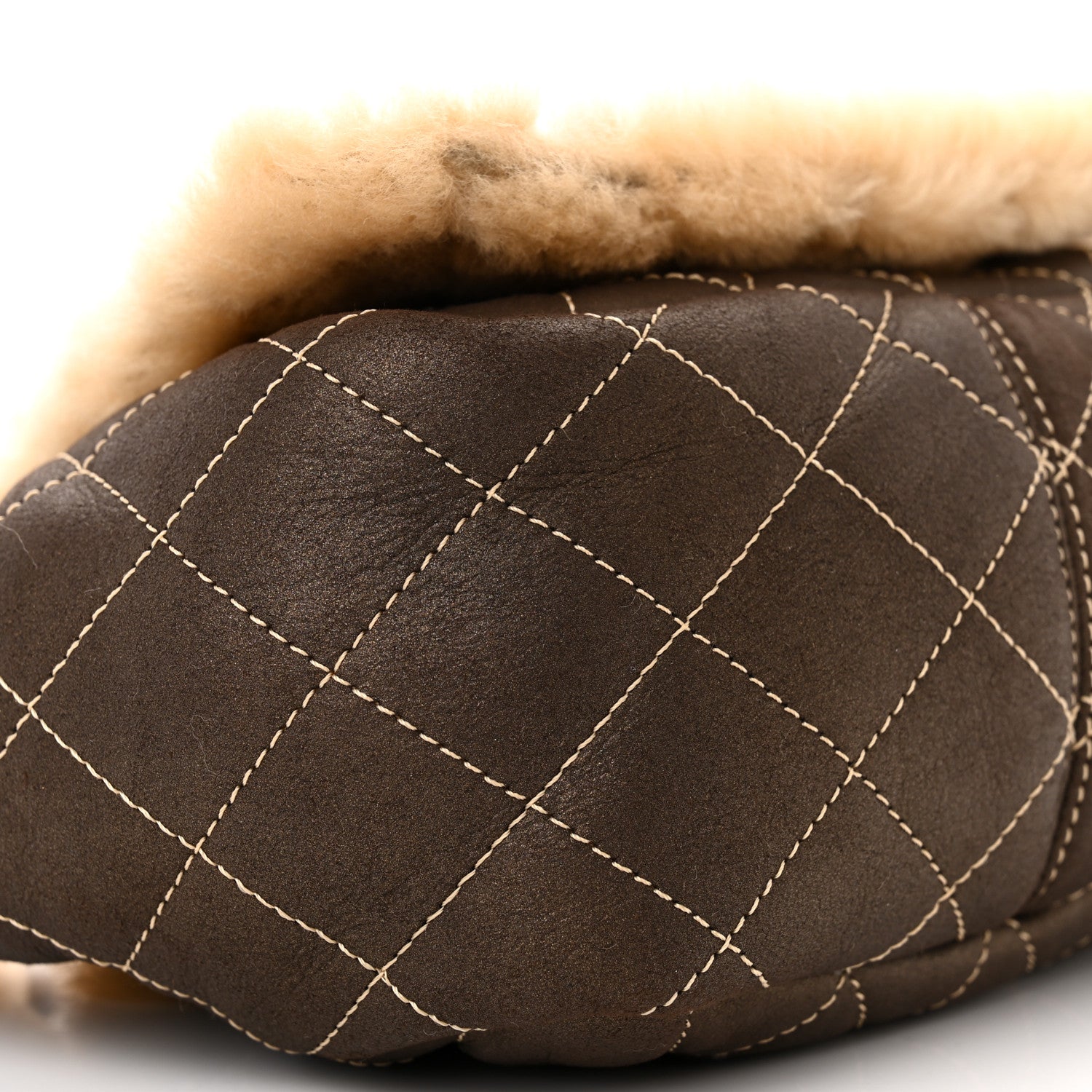 Chanel Shearling Suede Quilted Small Fur Flap Metallic Bronze 9 of 12