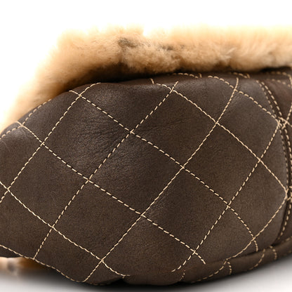 Chanel Shearling Suede Quilted Small Fur Flap Metallic Bronze 9 of 12