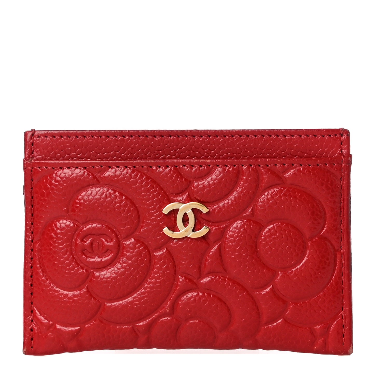 Caviar Camellia Embossed Card Holder Red