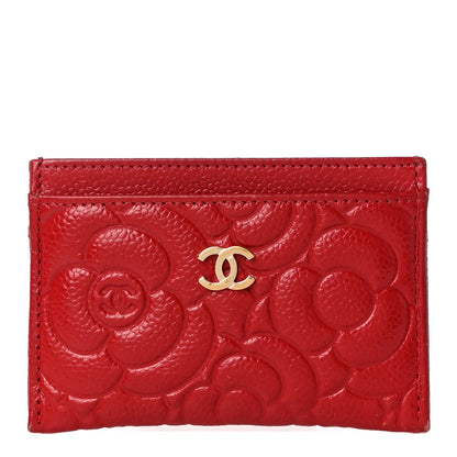 Chanel Caviar Camellia Embossed Card Holder Red 1 of 14