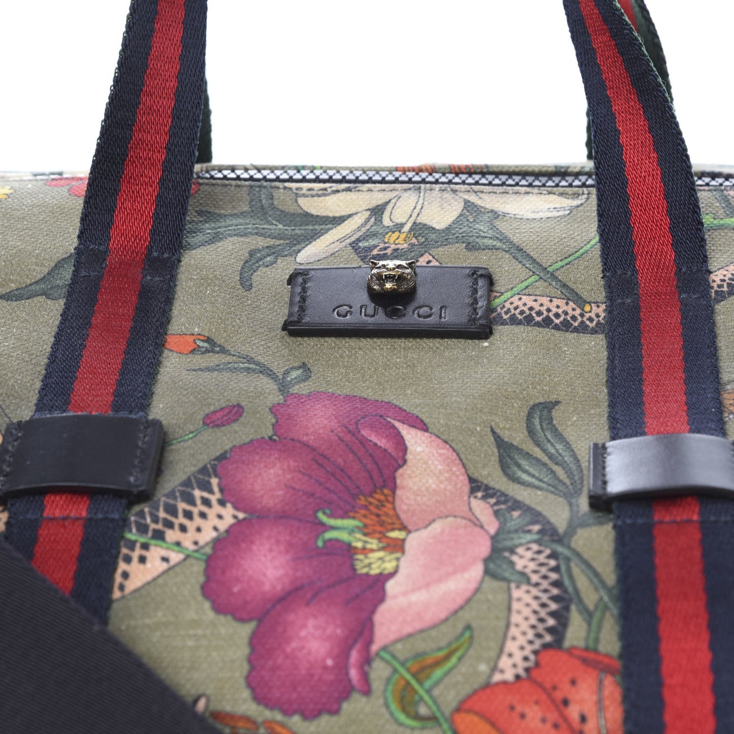 Canvas Web Floral Animal Large Carry On Duffle Khaki Green Multicolor