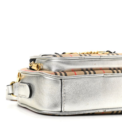 Burberry Smooth Calfskin 1983 Knight Check Link Camera Bag Silver 9 of 13