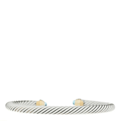 David Yurman Sterling Silver 14K Yellow Gold Blue Topaz 5mm Cable Classics Petite Color Bracelet 2 of 5