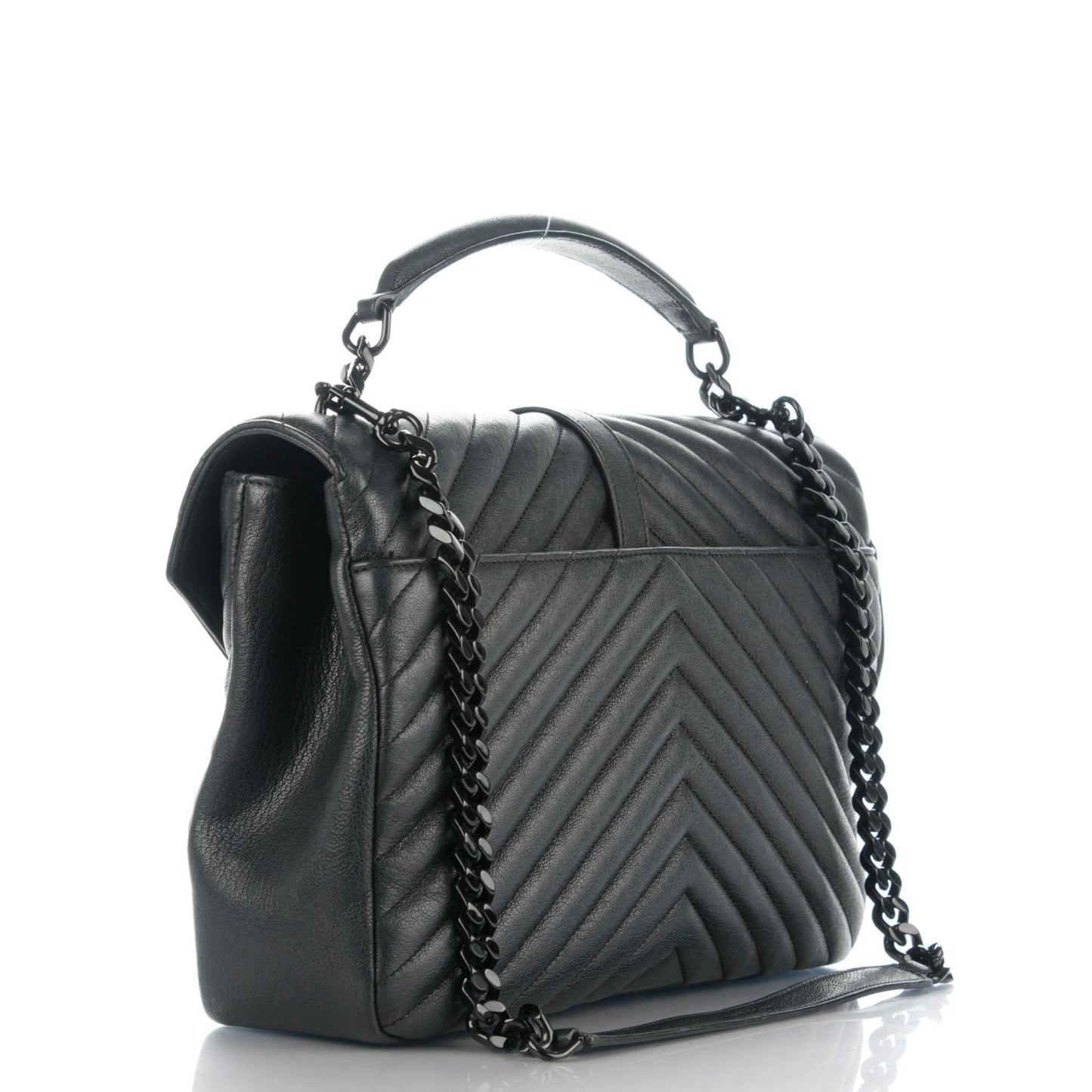 Sheepskin Matelasse Chevron Monogram Monochrome Large College Satchel Black