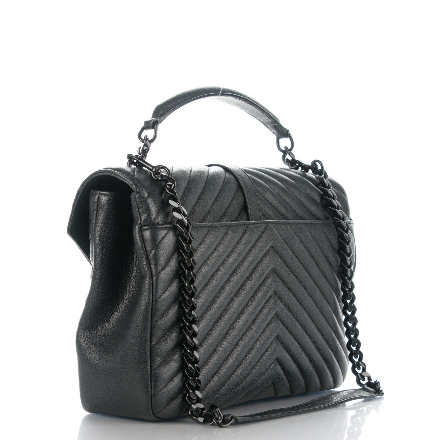 Saint Laurent Sheepskin Matelasse Chevron Monogram Monochrome Large College Satchel Black 3 of 8