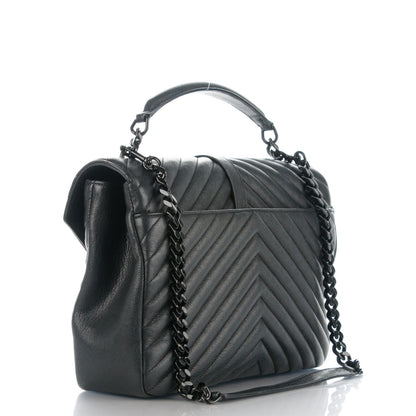 Saint Laurent Sheepskin Matelasse Chevron Monogram Monochrome Large College Satchel Black 3 of 8