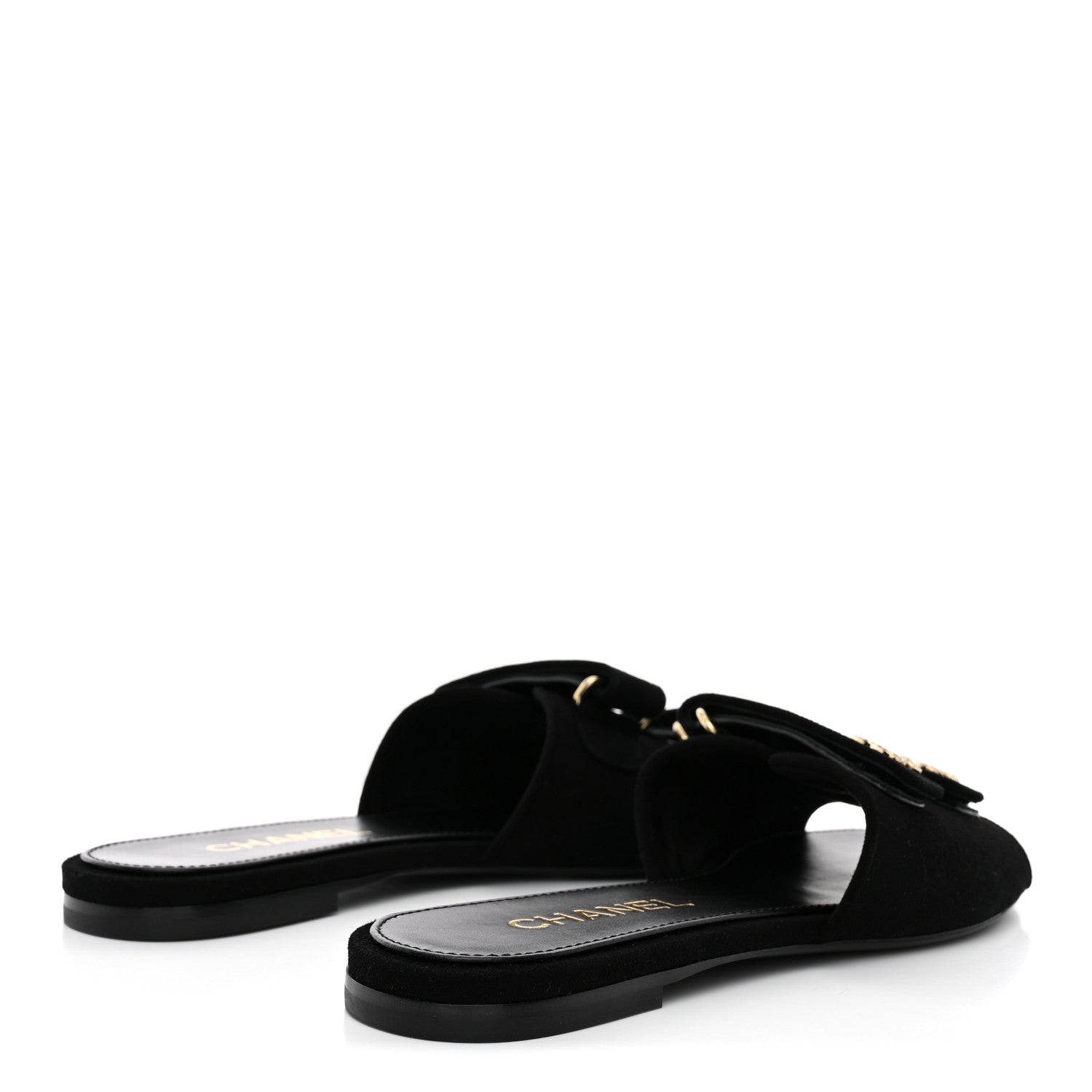 Chanel Suede Kidskin Velcro Crystal CC Mules 38.5 Black 5 of 10